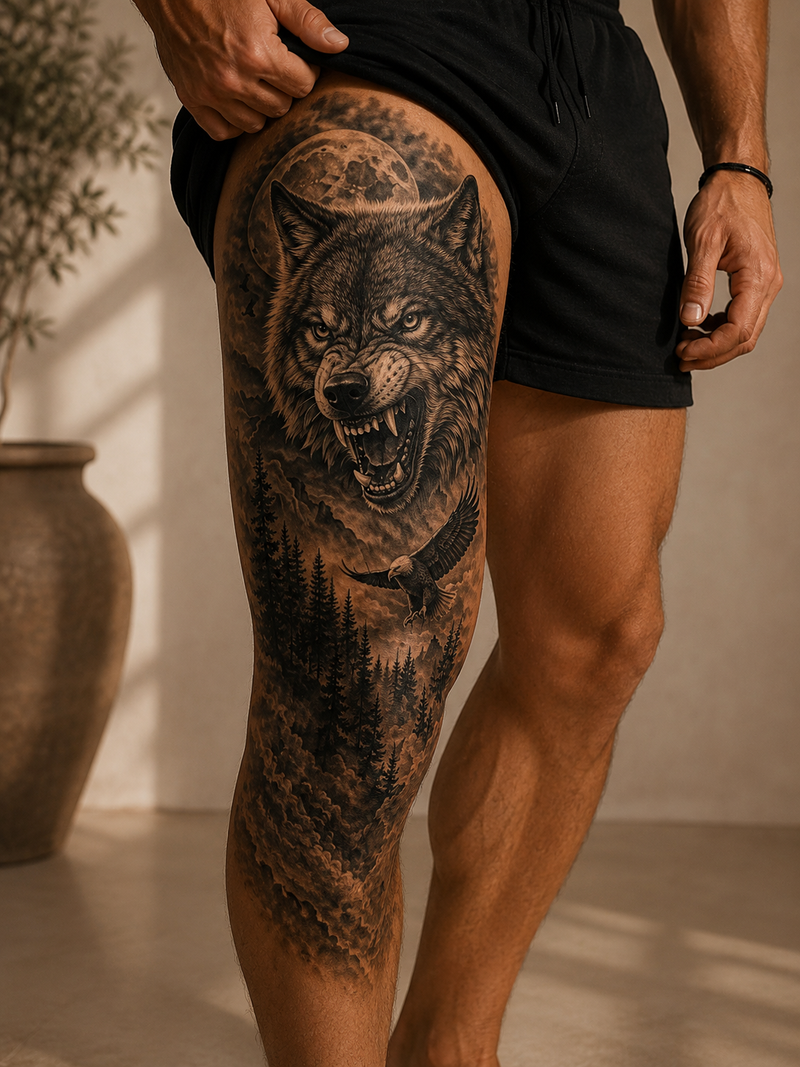 Wütender Wolf mit Adler und Wald 🌕🌲
