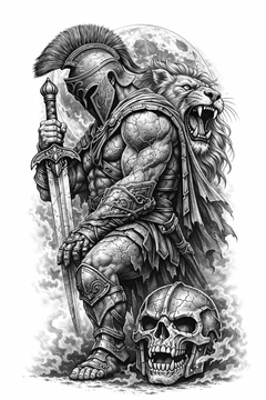 Krieger mit Löwe und Schädel ⚔️🦁🌕