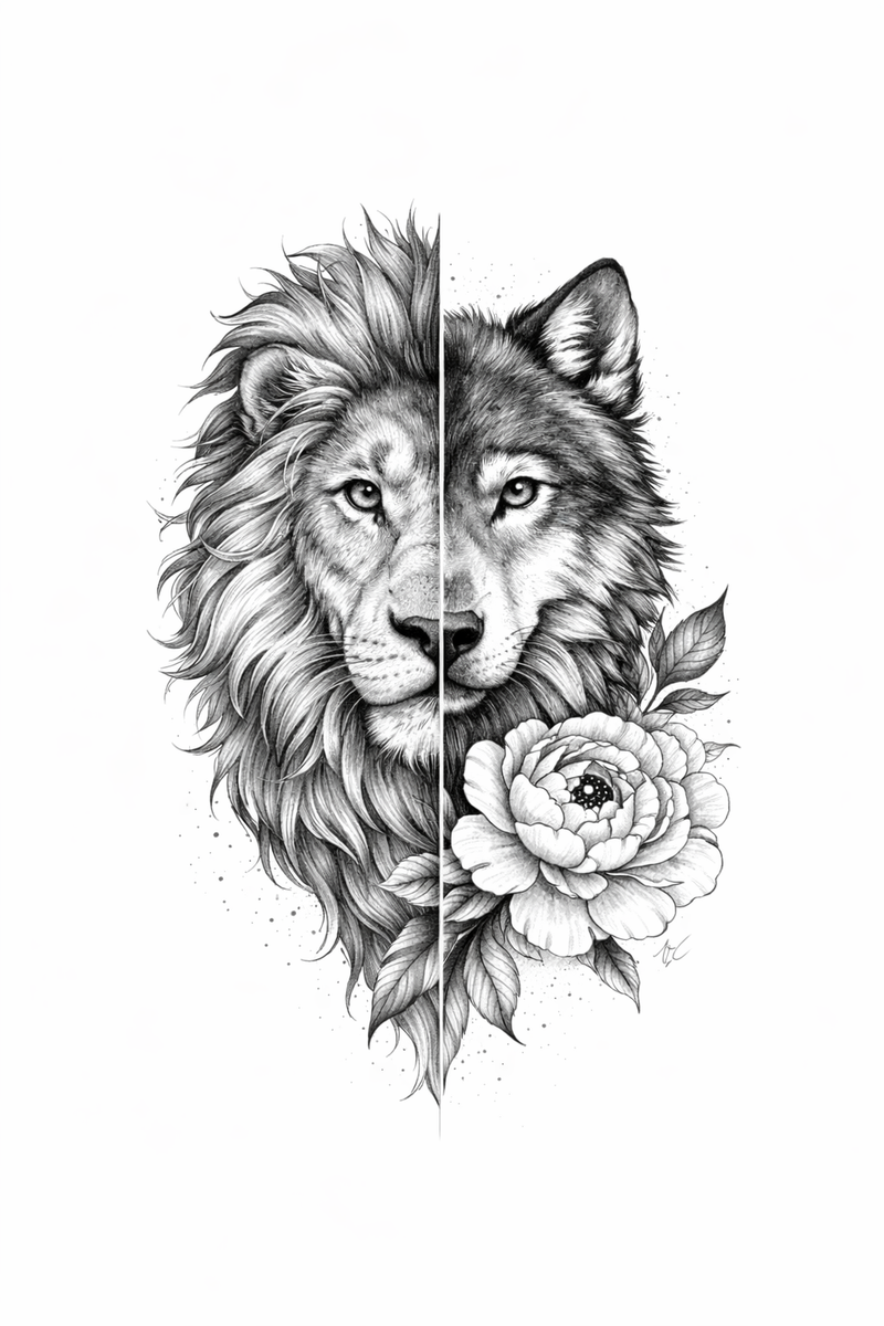 Löwe und Wolf mit Blüte 🦁🐺🌸