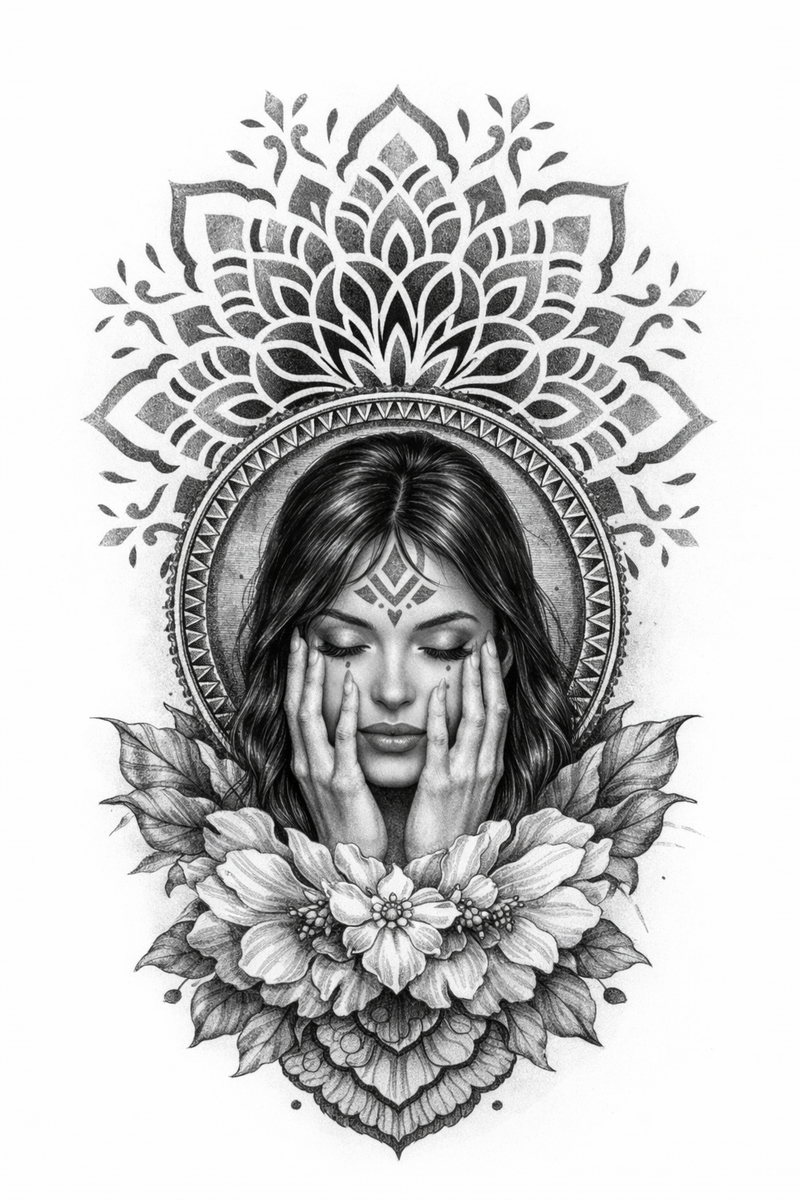 Frau mit Mandala und Blüten 🌸🪷✨