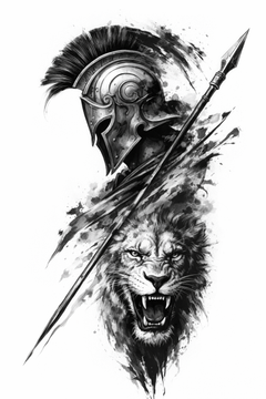Helm und brüllender Löwe mit Speer ⚔️🦁