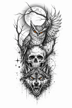Eule – Skull – Wolf – Mond