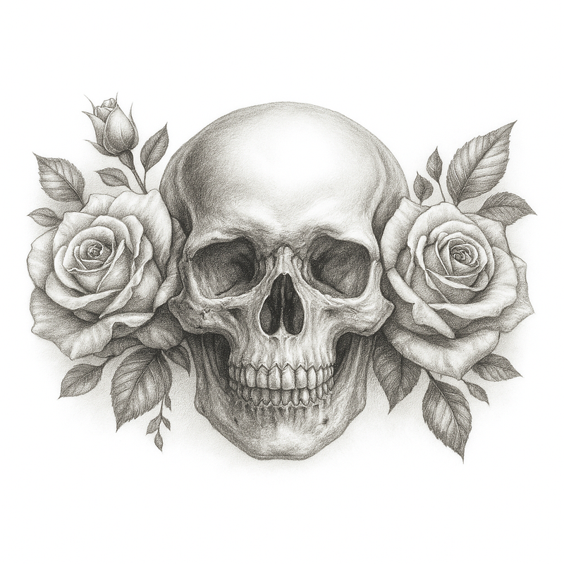 Dekolleté tattoo - Schädel mit Rosen & Mandala – Schönheit im Vergänglichen