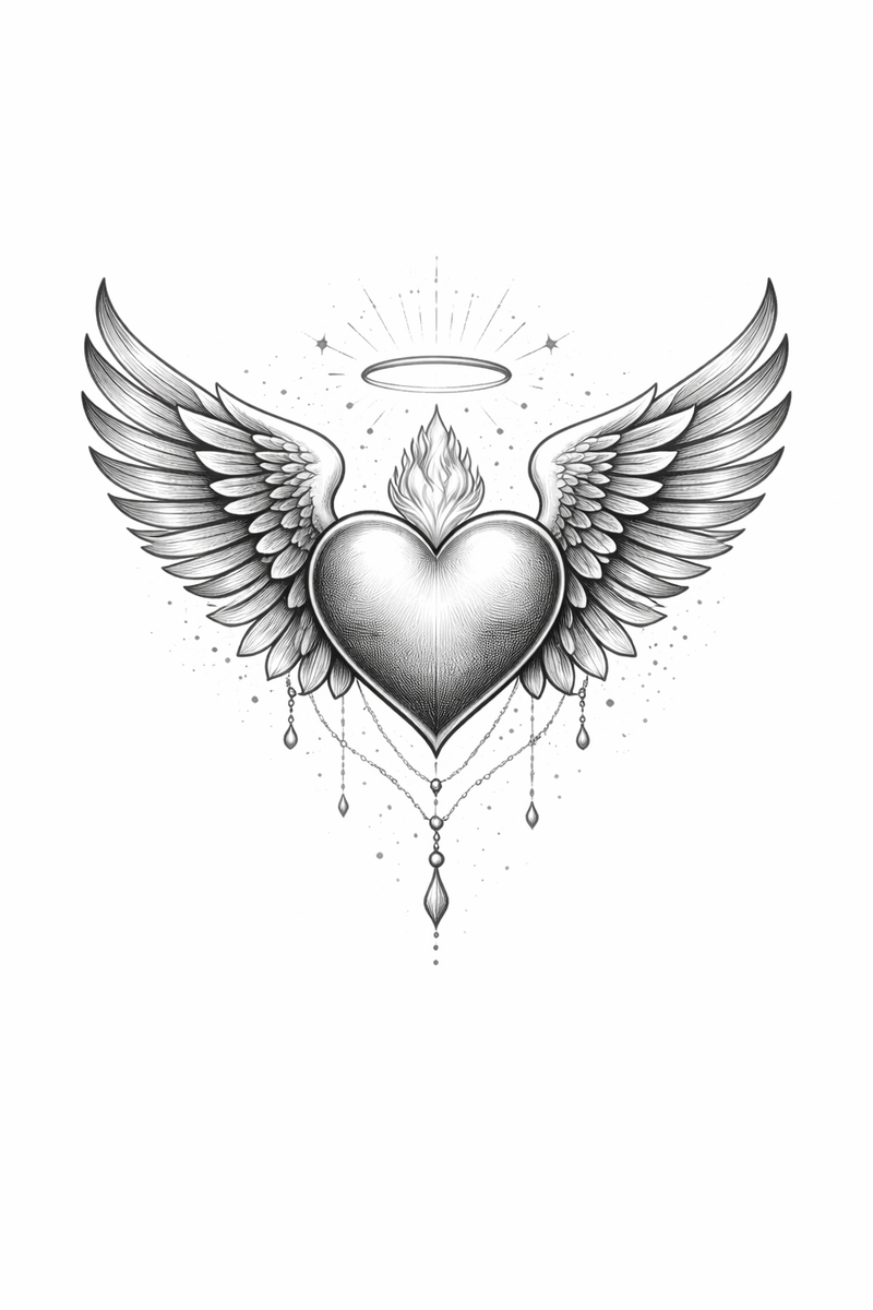 Geflügeltes Herz mit Flamme 🤍🪽🔥