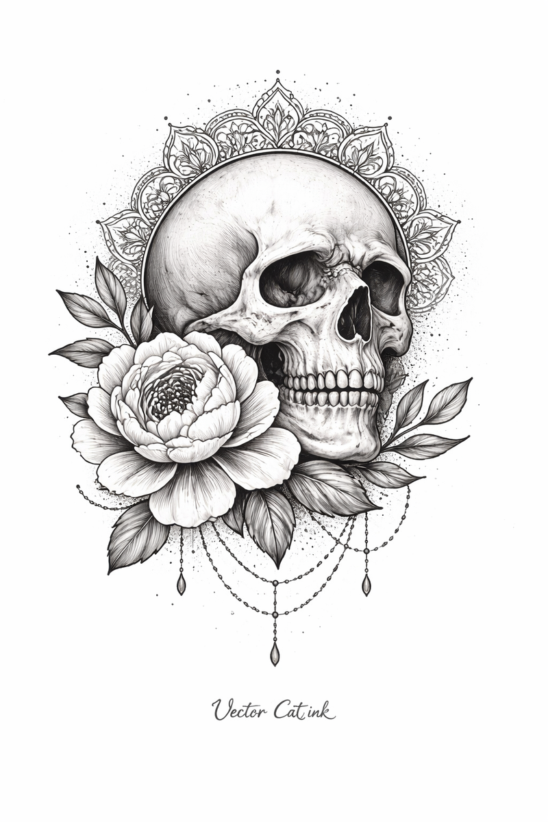 Skull mit Blüte und Mandala-Elementen 💀🌸
