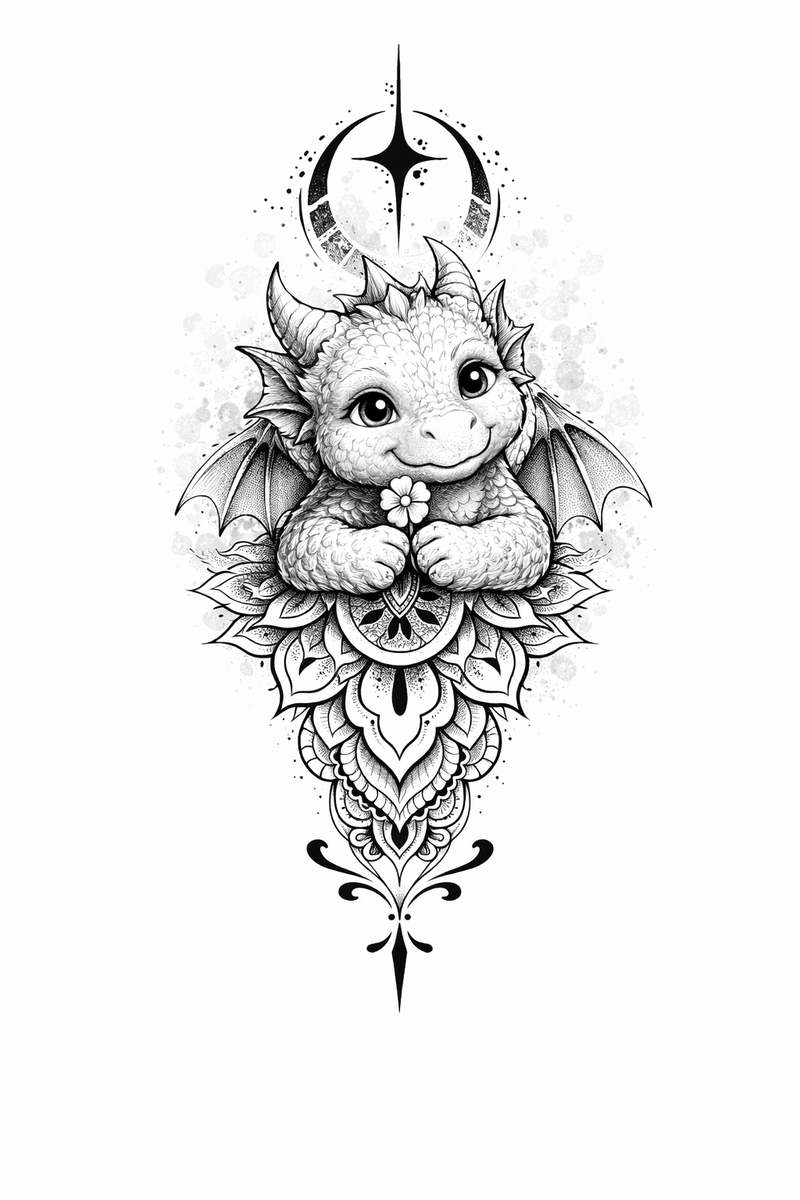 Süßer Babydrache mit Blume-Sanfte Magie