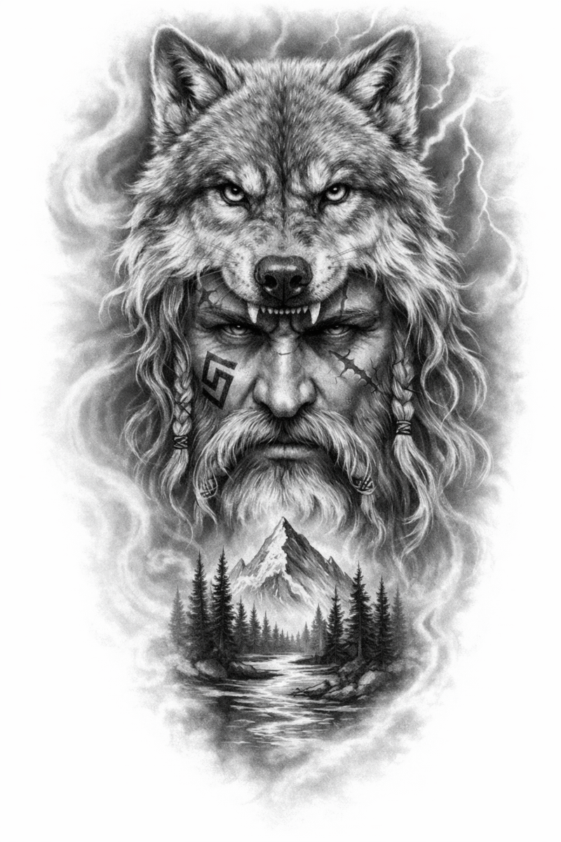 Nordischer Krieger mit Wolf 🐺⛰️⚡