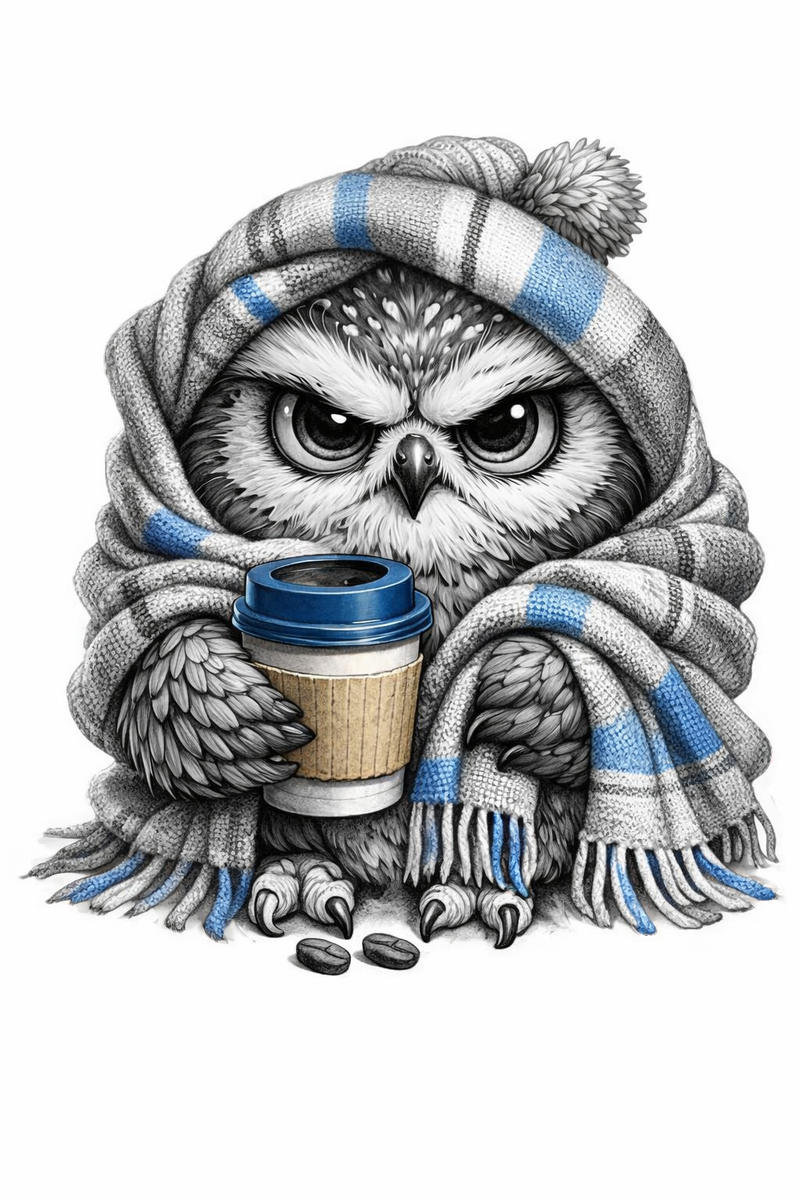 Grummelige Eule mit Kaffee 🦉☕❄️