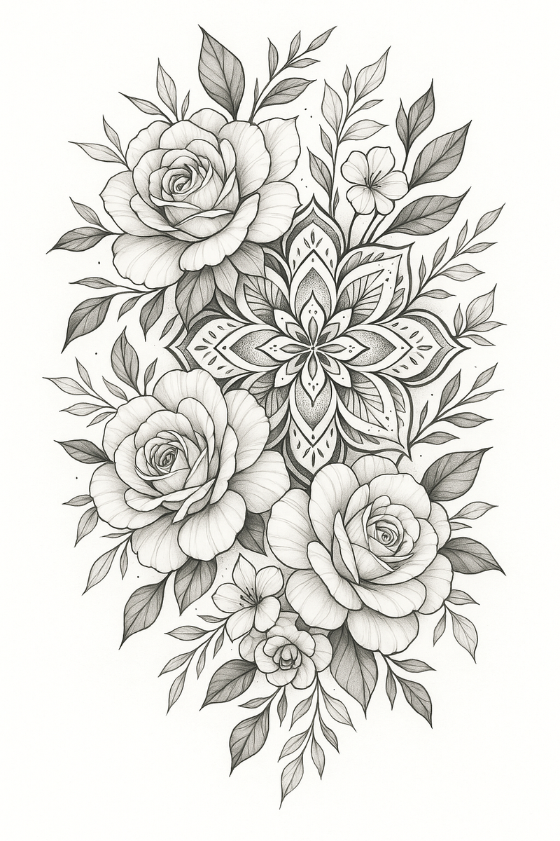 Peony Crown Mandala – Pfingstrosen-Mandala-Tattoo