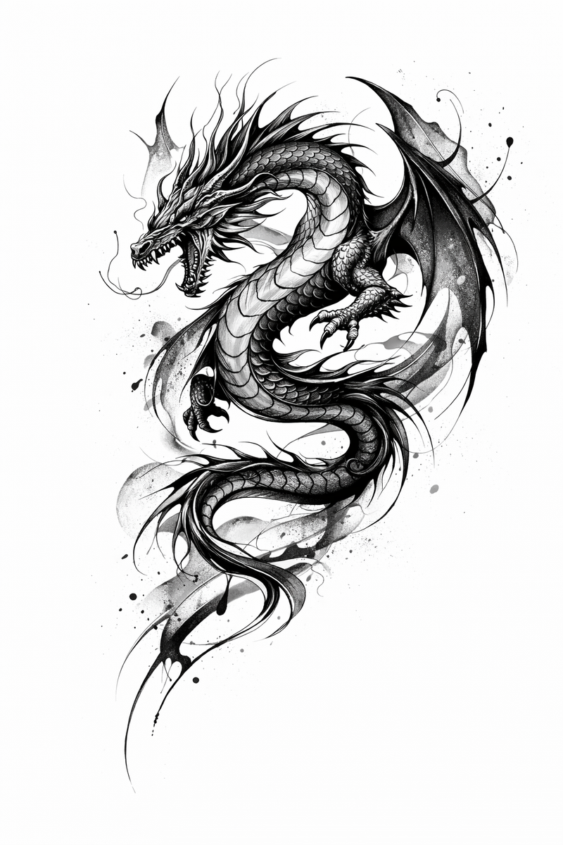 Drache im dynamischen Schwarz-Grau-Stil 🐉⚡