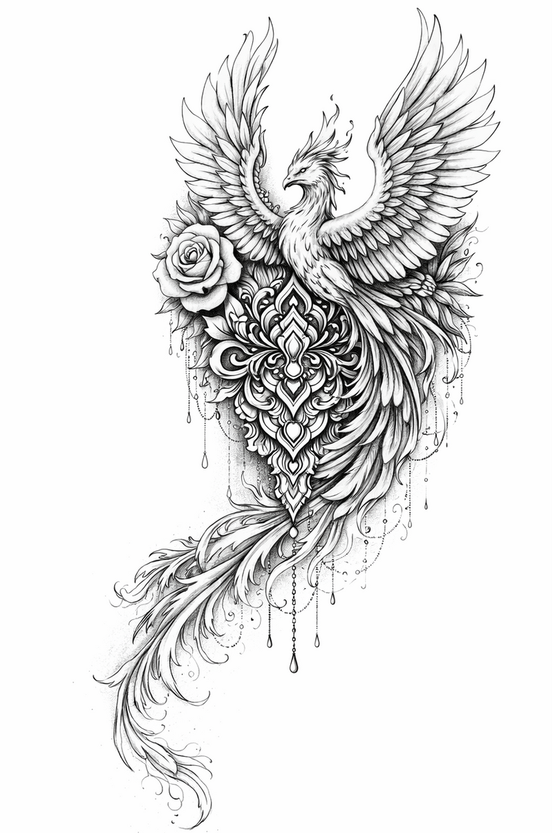 Phönix mit Rose – Wiedergeburt aus Licht