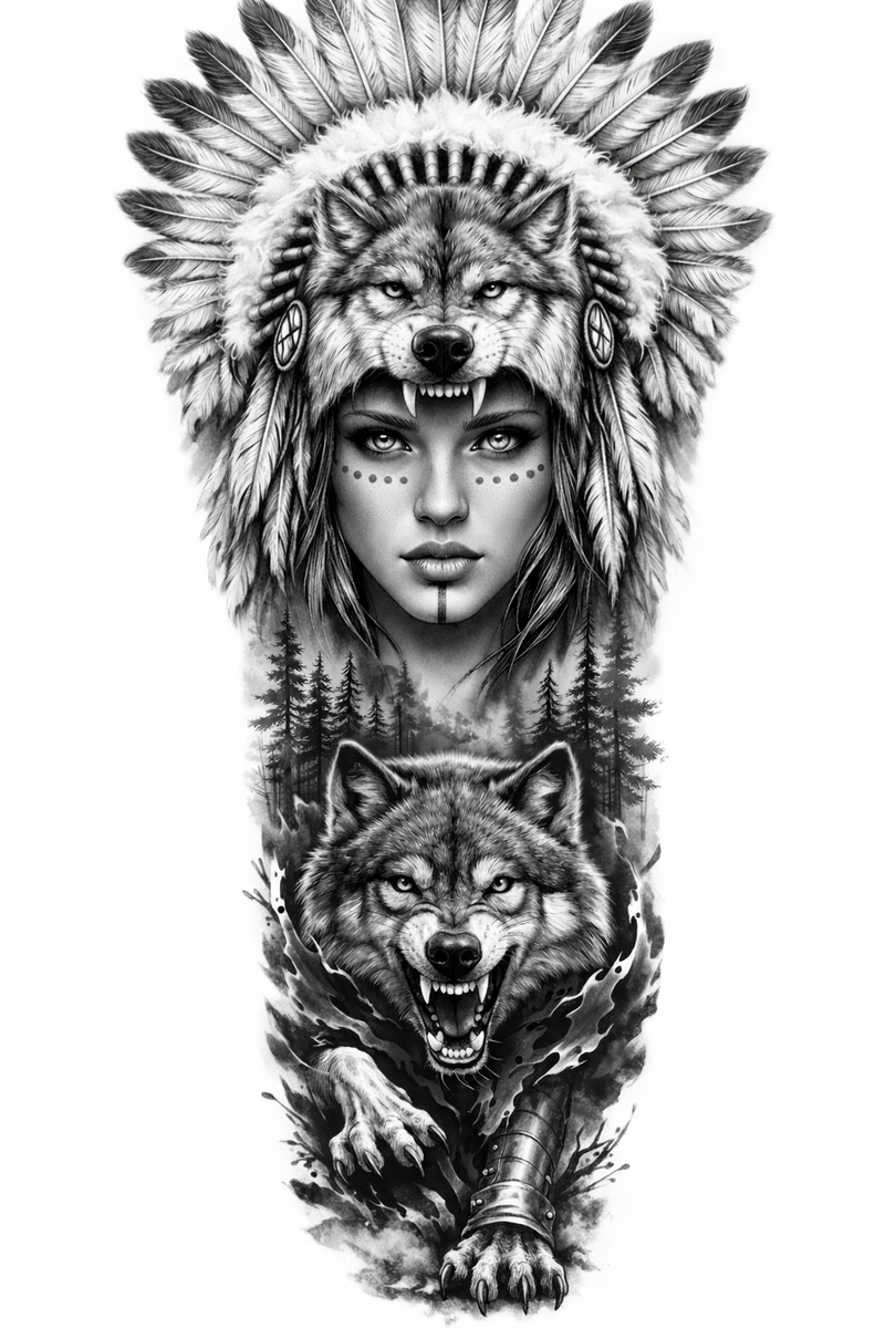 Schamanin mit Wolf 🌫️🐺🪶