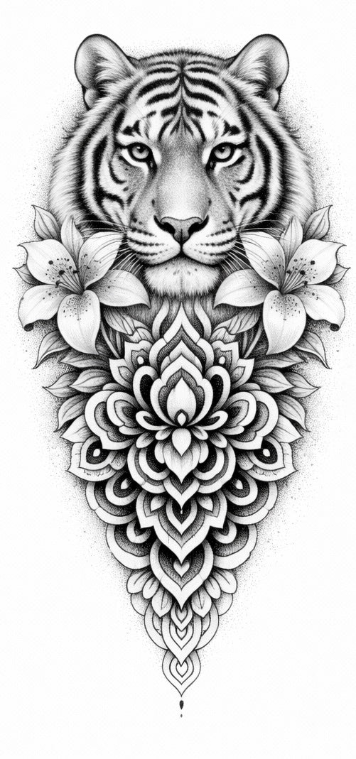 Tiger mit Lilien – Kraft in voller Ruhe