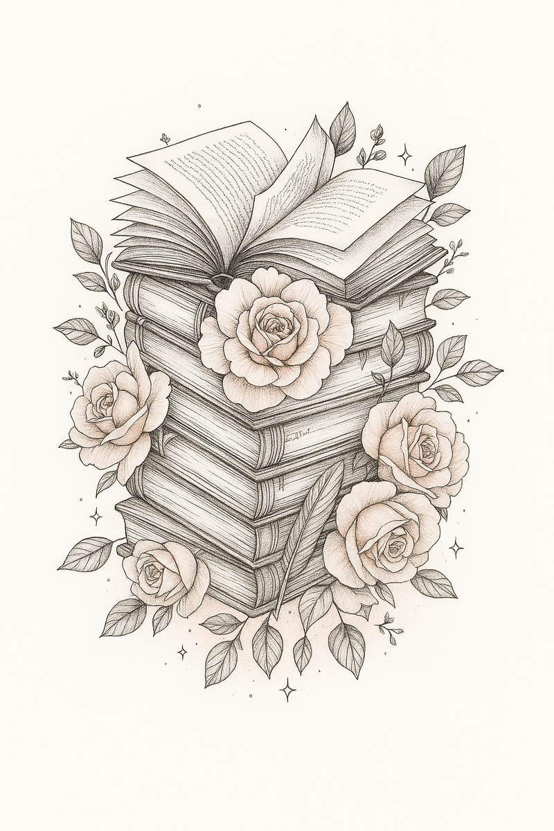 „Blüten zwischen den Seiten“ Ein Tattoo für alle, die ihre Geschichte selbst schreiben.