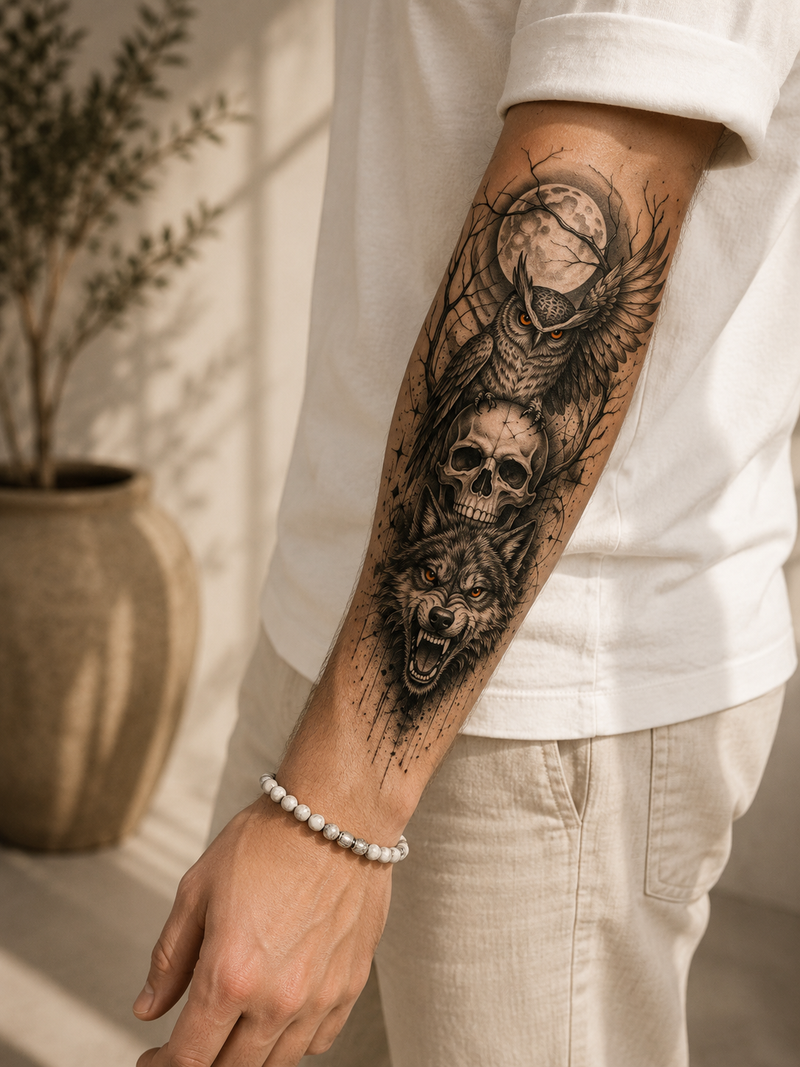Eule – Skull – Wolf – Mond