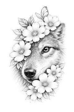 Wolf mit Blüten -Sanfter Instinkt
