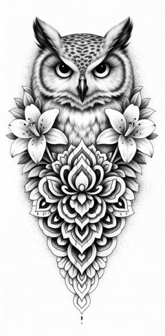 Eule mit Lilien – Auge der Weisheit