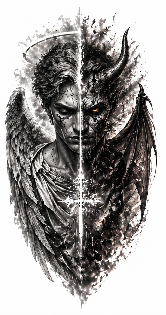 Engel & Dämon Tattoo „War Within“ – innerer Konflikt & Balance
