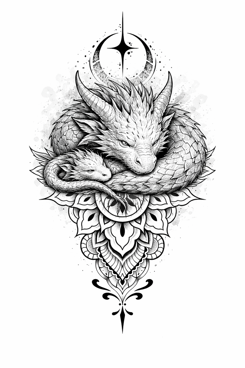 Drachenmutter mit Babydrache