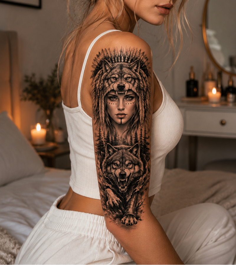 Schamanin mit Wolf 🌫️🐺🪶