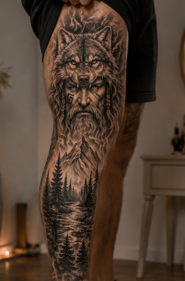 Nordischer Krieger mit Wolf 🐺⛰️⚡