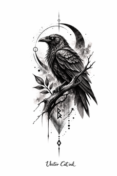 Rabe  mit Mond und Symbolik 🐦‍⬛🌙
