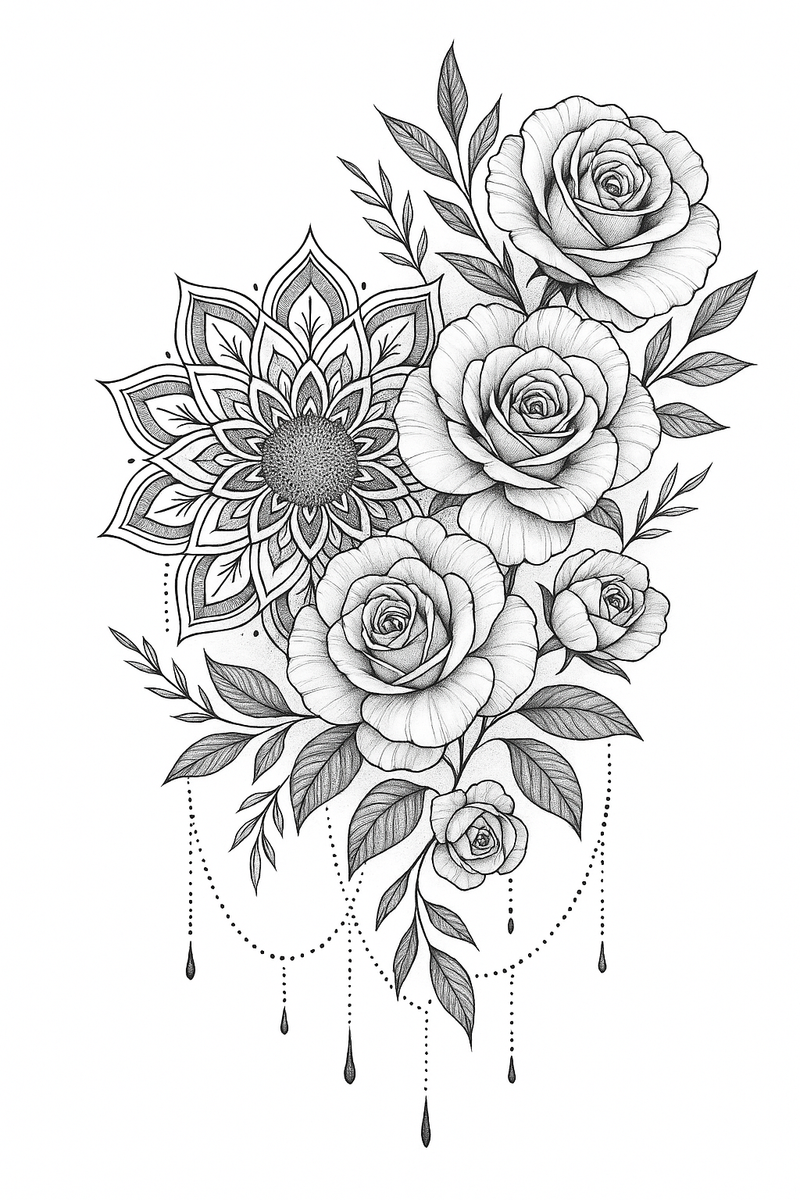 Blooming Mandala Grace“ – Florales Mandala-Tattoo