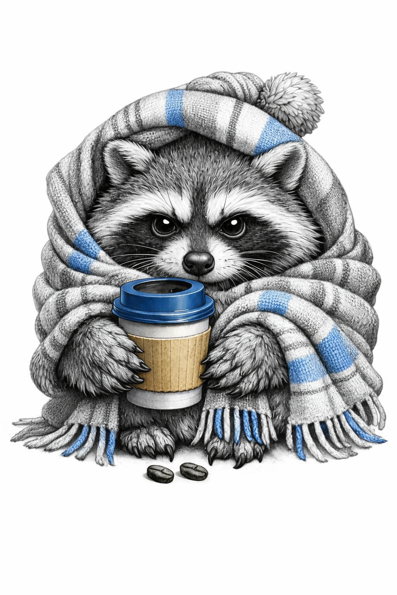 Waschbär mit Kaffee 🦝☕🧣