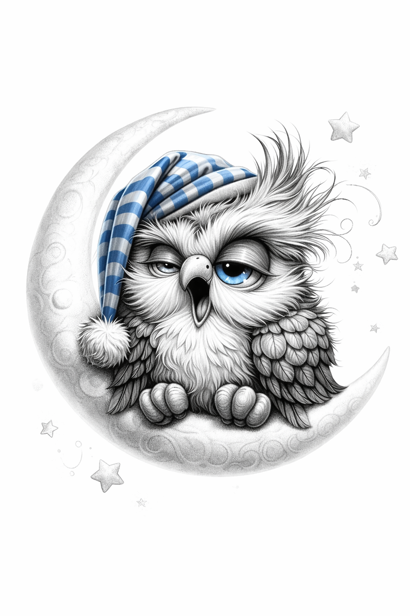 Müde Nachteule auf dem Mond 🌙🦉✨