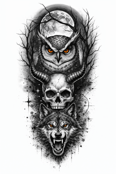 Eule – Skull – Wolf – Mond