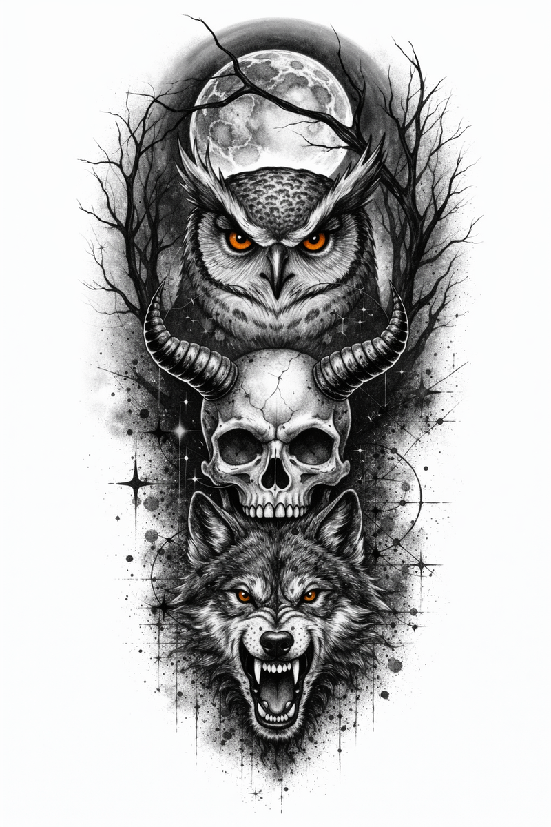 Eule – Skull – Wolf – Mond