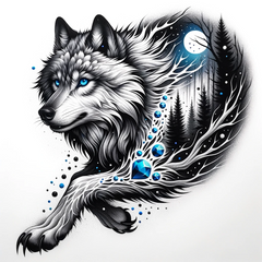 Mystisches Wolf-Dotwork-Tattoo