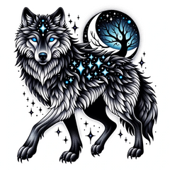 Mystisches Wolf-Dotwork-Tattoo