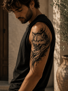 Wütender Wolf im ink Stil - Wehrhaftigkeit, Schutzinstinkt