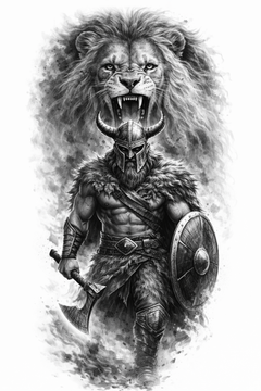 Wikinger mit Löwe 🪓🛡️🦁