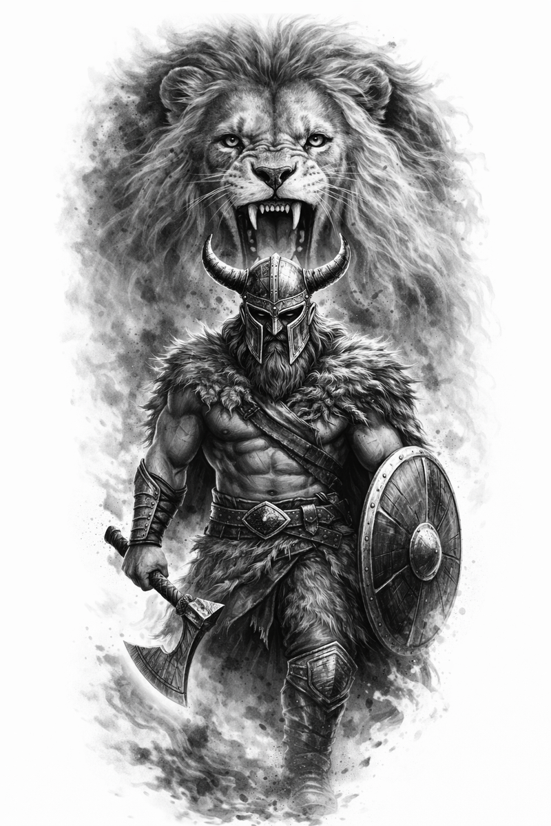 Wikinger mit Löwe 🪓🛡️🦁