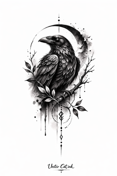 Rabe  mit Mond und Symbolik 🐦‍⬛🌙