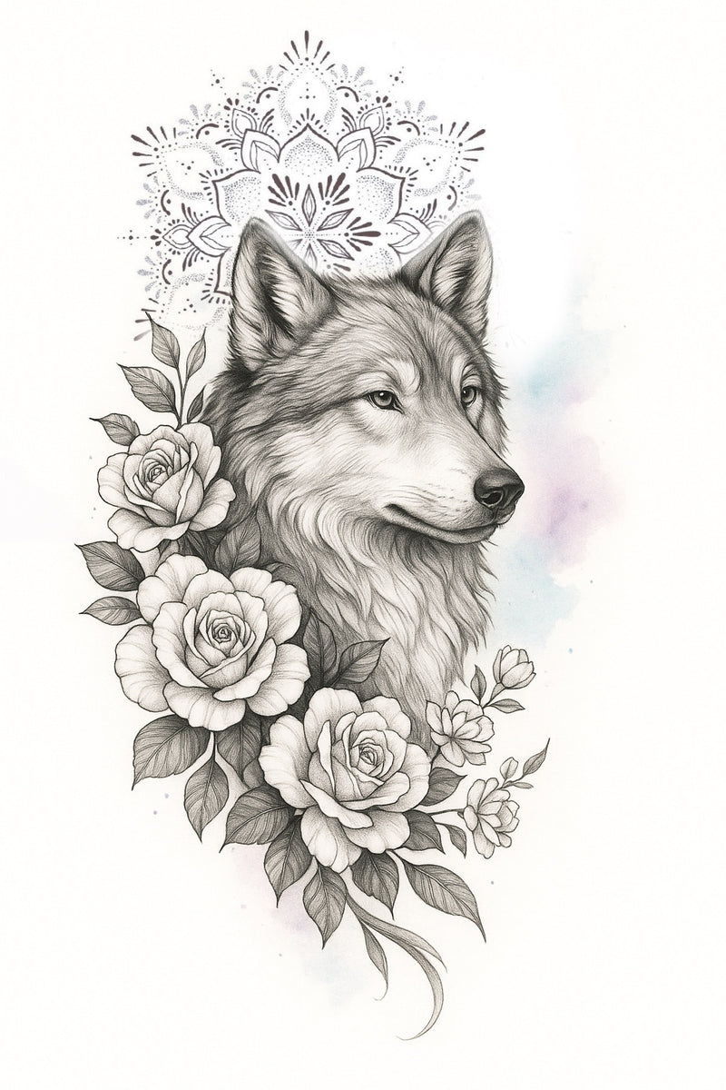Rose Wolf Guardian“ – Wolf Tattoo für Herz & Instinkt