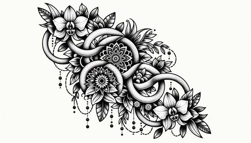 Gezähmte Wildnis: Ein Dotwork Bouquet, durchzogen von Mandala-Kraft