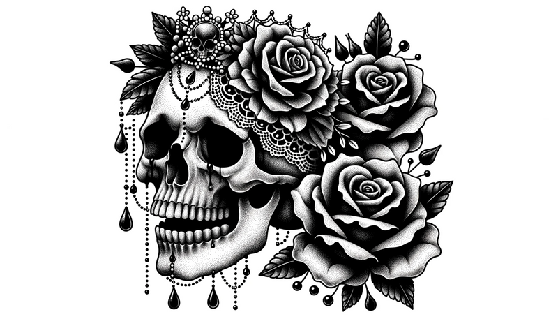 Calavera-Schädel mit Drei Rosen: Feier des Lebens und der Erinnerung