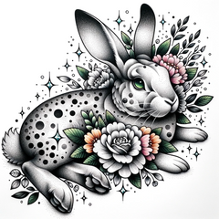 Funkelnde Sanftmut: Hase, Diamanten und Blumen in Harmonischer Symbiose