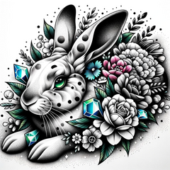 Funkelnde Sanftmut: Hase, Diamanten und Blumen in Harmonischer Symbiose