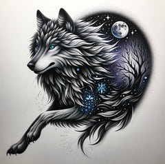 Mystisches Wolf-Dotwork-Tattoo