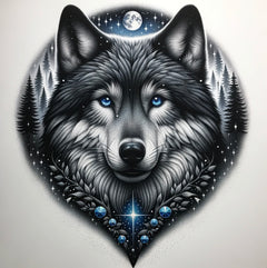 Mystisches Wolf-Dotwork-Tattoo