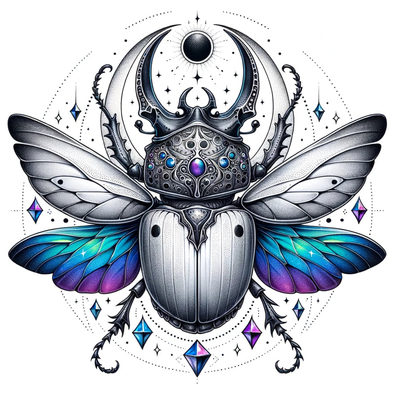 Fantasy Beetle Tattoo: Ein Kaleidoskop der Farben und Diamanten