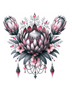 Kleine Tattoos Proteas und  Queen Anne’s Lace Blume