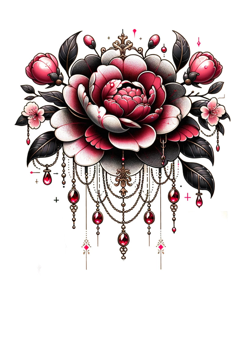 Mittelgrosse Tattoos Camellia und Apple Blossom