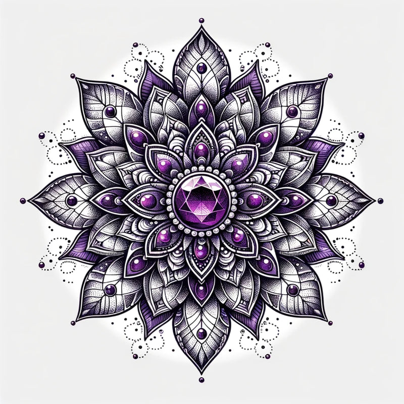 Mandala mit Violetten Stein- Harmonisierung von Herz und Geist