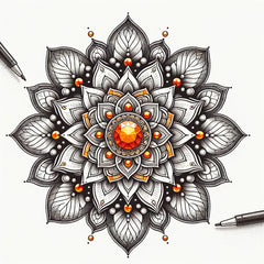 Mandala mit orangem Stein- persönliche Entwicklung und als Erinnerung