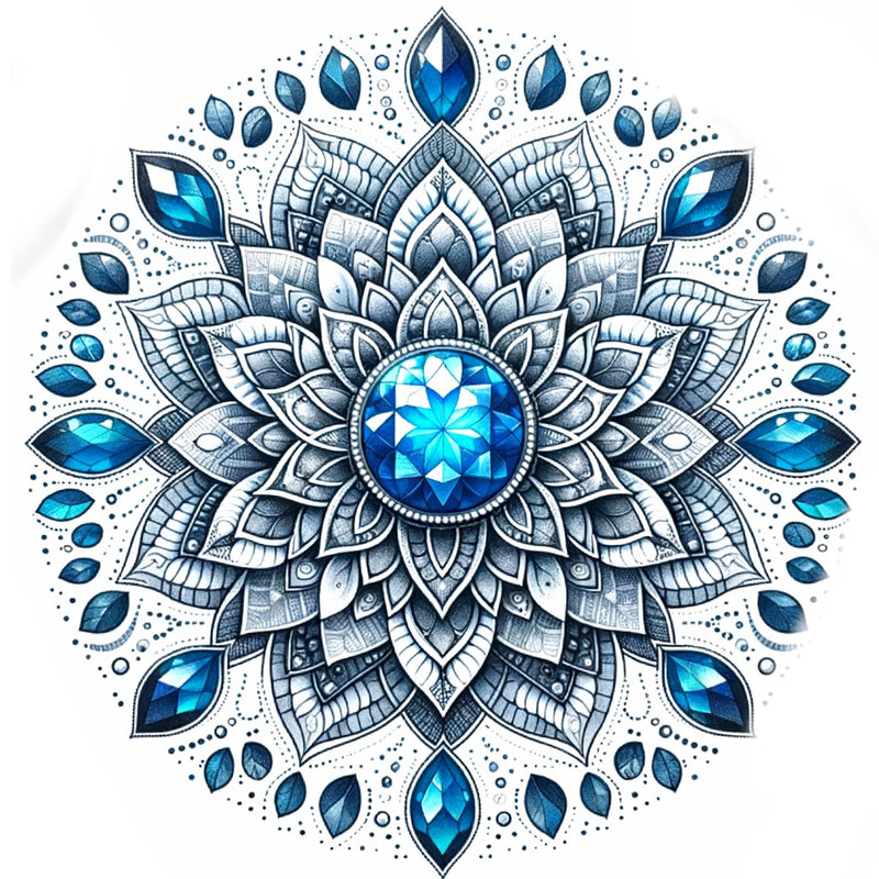 Mandala mit hellblauen Stein-Klarheit und Ruhe des Geistes